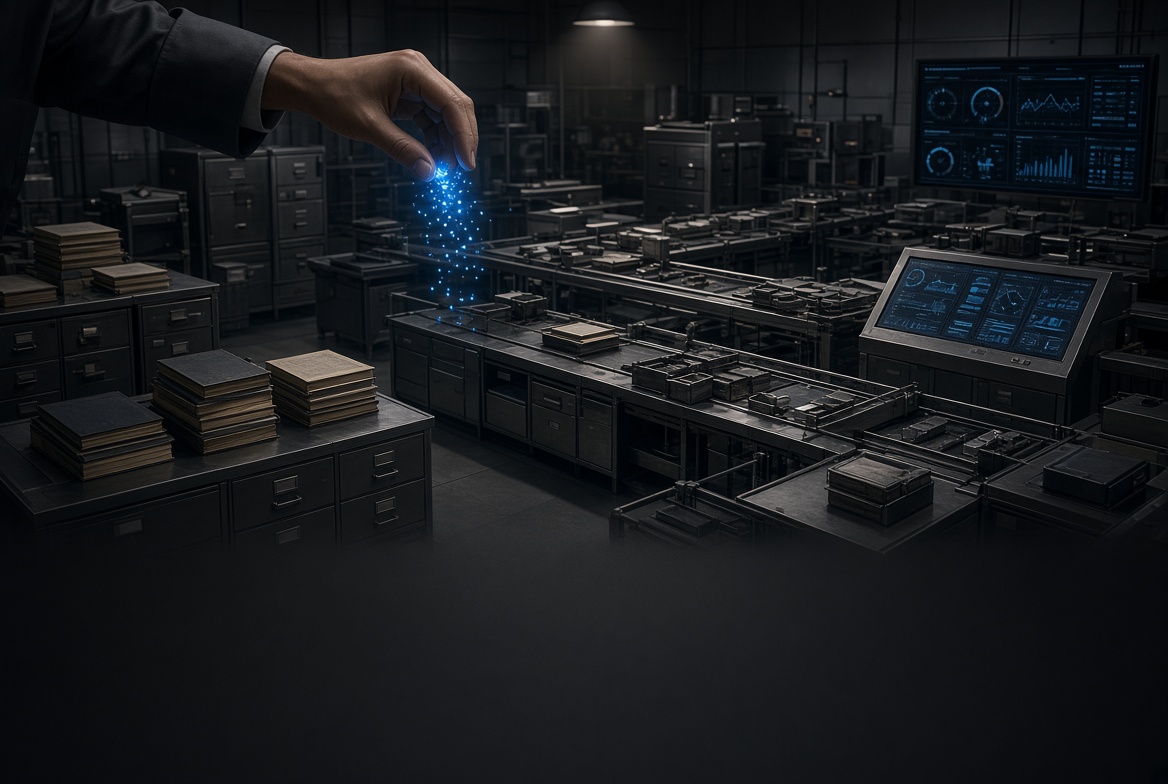 A hand releasing a dash of light across an operations floor